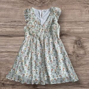 Entro Floral Dress in Green and Orange Cottagecore Medium